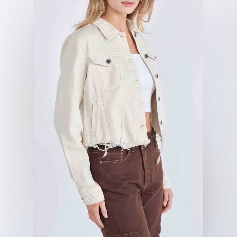 Sundance Hidden Frayed Collared Denim Jacket 100% cotton